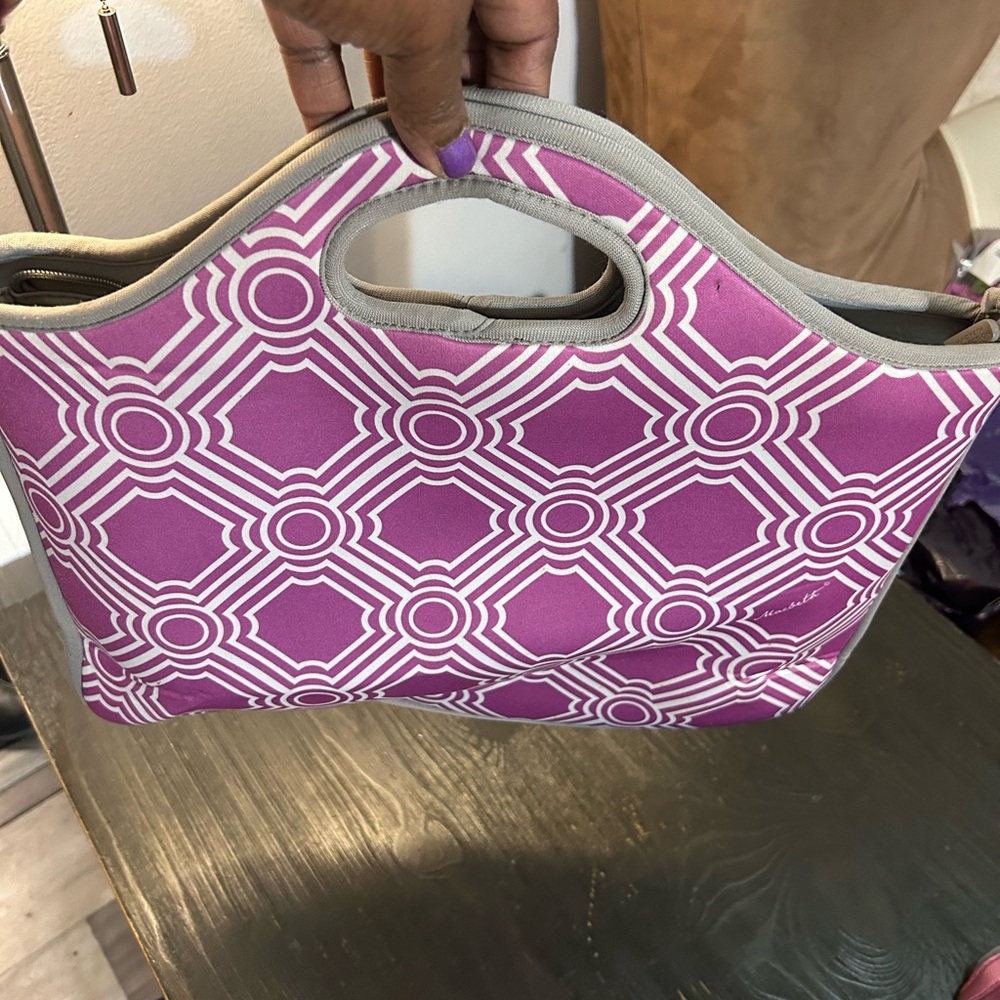 Macbeth Collection Purple Neoprene Tote with Geometric Design